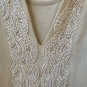 Chico’s Cream Drama Embellished Tunic Top With Tank